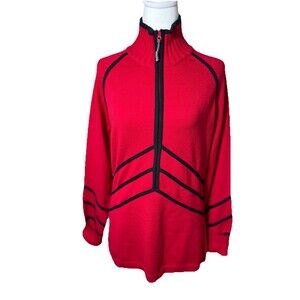 Athleta Red with Black Trim Pullover ½ Zip Sweater COOLMAX Bamboo Rayon Size L